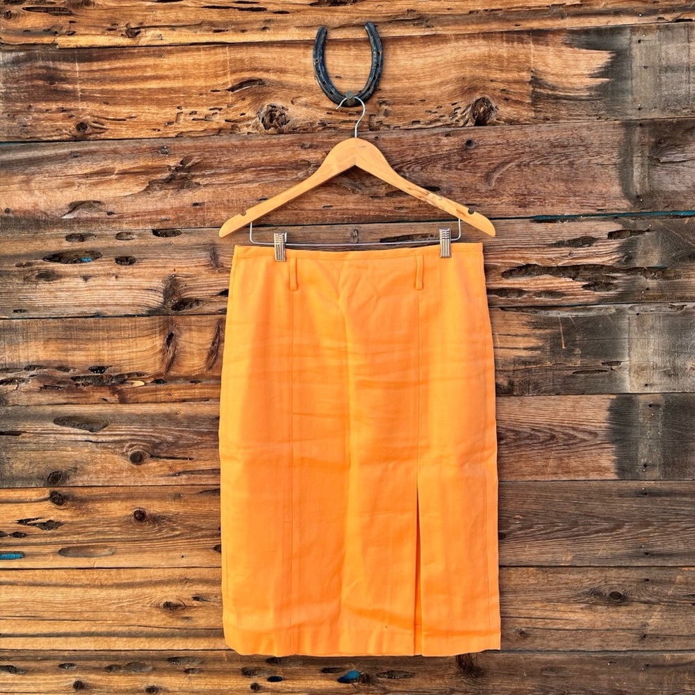 J. CREW | Orange Linen Blend Midi Pencil Skirt 10